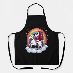 Christmas Santa Riding Unicorn Xmas Girls Women Ra Apron