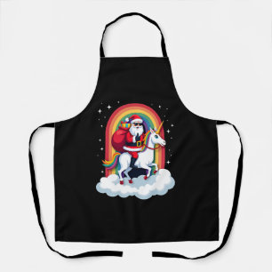 Christmas Santa Riding Unicorn Xmas Girls Women Ra Apron