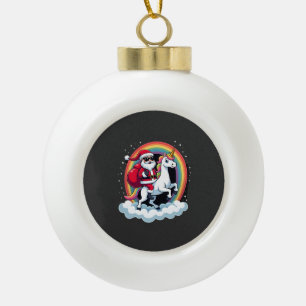 Christmas Santa Riding Unicorn Xmas Girls Women Ra Ceramic Ball Christmas Ornament