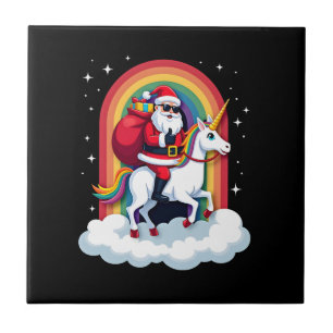 Christmas Santa Riding Unicorn Xmas Girls Women Ra Ceramic Tile