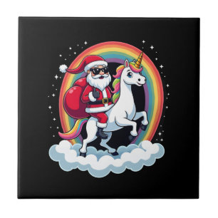 Christmas Santa Riding Unicorn Xmas Girls Women Ra Ceramic Tile