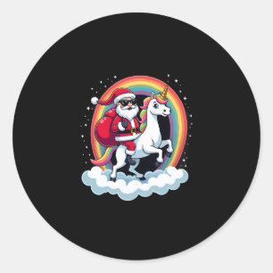 Christmas Santa Riding Unicorn Xmas Girls Women Ra Classic Round Sticker
