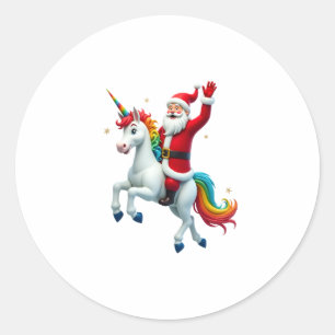 Christmas Santa Riding Unicorn Xmas Girls Women Ra Classic Round Sticker