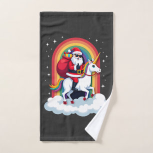 Christmas Santa Riding Unicorn Xmas Girls Women Ra Hand Towel