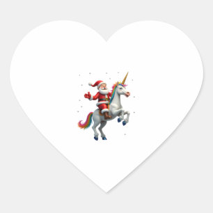 Christmas Santa Riding Unicorn Xmas Girls Women Ra Heart Sticker