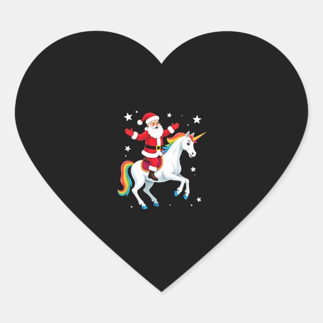 Christmas Santa Riding Unicorn Xmas Girls Women Ra Heart Sticker (Front)