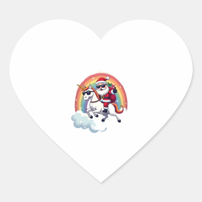 Christmas Santa Riding Unicorn Xmas Girls Women Ra Heart Sticker (Front)