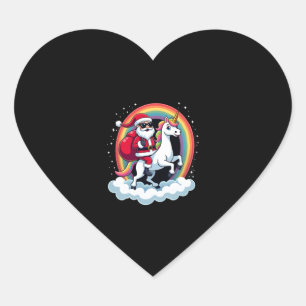 Christmas Santa Riding Unicorn Xmas Girls Women Ra Heart Sticker