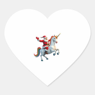 Christmas Santa Riding Unicorn Xmas Girls Women Ra Heart Sticker