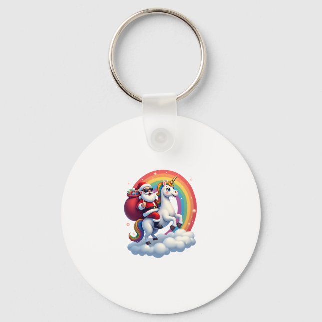 Christmas Santa Riding Unicorn Xmas Girls Women Ra Key Ring (Front)