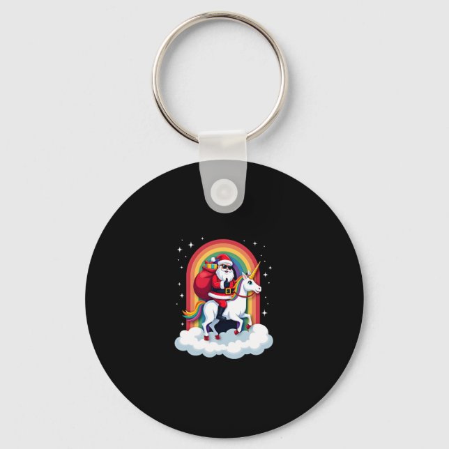 Christmas Santa Riding Unicorn Xmas Girls Women Ra Key Ring (Front)