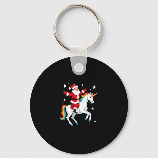 Christmas Santa Riding Unicorn Xmas Girls Women Ra Key Ring (Front)