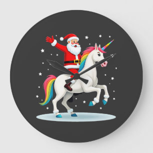 Christmas Santa Riding Unicorn Xmas Girls Women Ra Large Clock