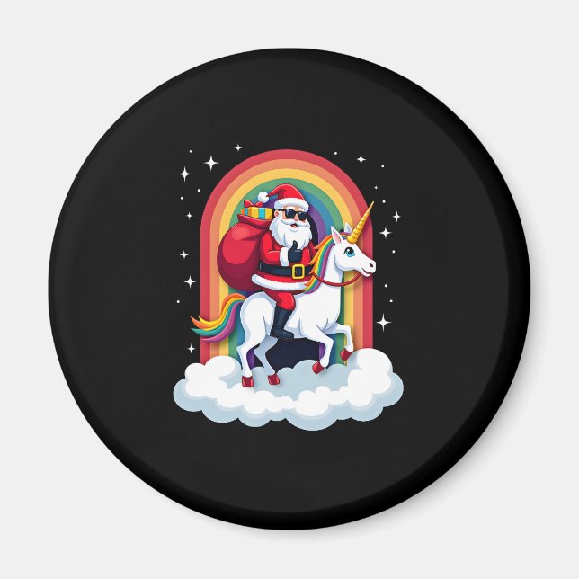 Christmas Santa Riding Unicorn Xmas Girls Women Ra Magnet (Front)
