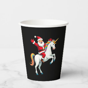 Christmas Santa Riding Unicorn Xmas Girls Women Ra Paper Cups