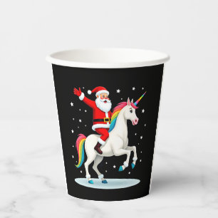 Christmas Santa Riding Unicorn Xmas Girls Women Ra Paper Cups