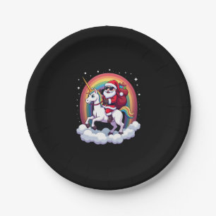 Christmas Santa Riding Unicorn Xmas Girls Women Ra Paper Plate