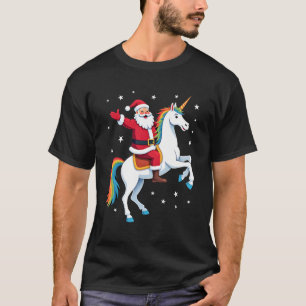 Christmas Santa Riding Unicorn Xmas Girls Women Ra T-Shirt
