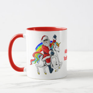 Christmas Santa Riding Unicorn Xmas Rainbow Red Mug