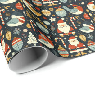 Christmas Santa Robins Romanian Flag colours Wrapping Paper