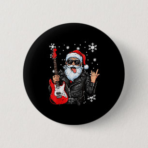 Christmas Santa Rock Hand Guitar Rocker Xmas Men B 6 Cm Round Badge