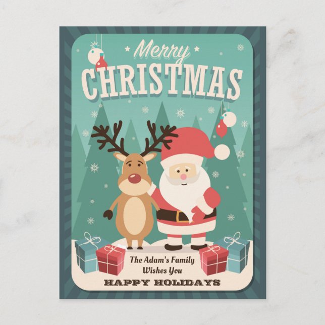 Christmas • Santa • Rudolph • Vintage • Holiday Postcard (Front)