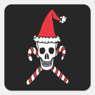 Christmas Santa Skull and Candy Cane Crossbones Sq Square Sticker