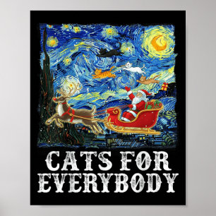 Christmas Santa Sleigh Cats For Everybody Starry N Poster