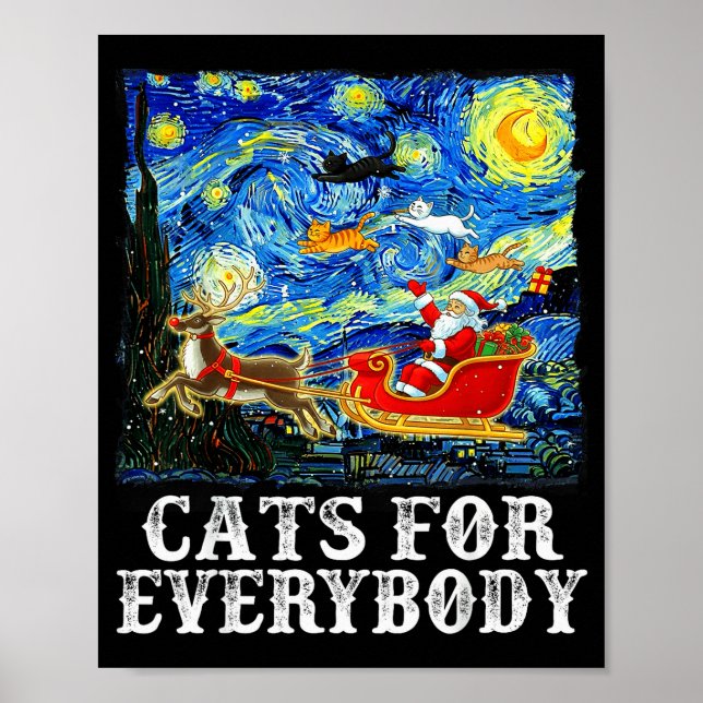Christmas Santa Sleigh Cats For Everybody Starry N Poster (Front)