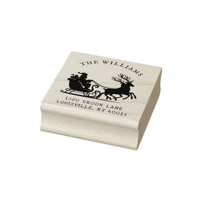 Christmas Santa Sleigh Family Name Return Address  Rubber Stamp (Stamp)