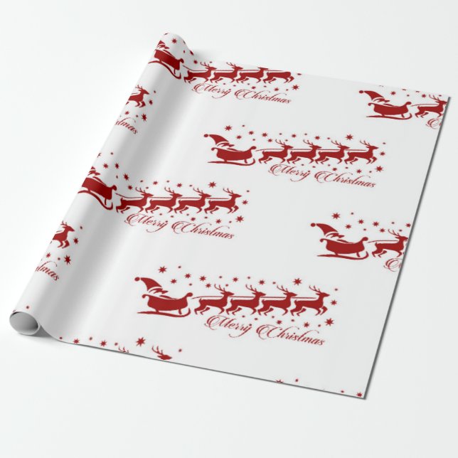 Christmas Santa Sleigh Pattern Wrapping Paper (Unrolled)