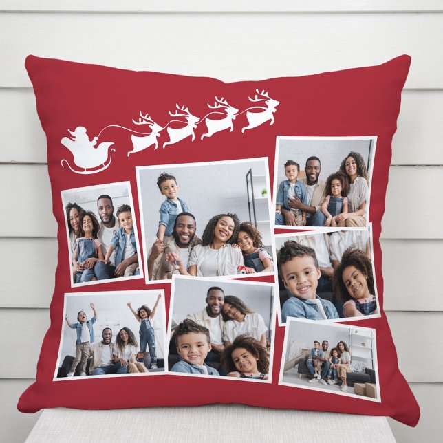 Christmas Santa Sleigh Red Photo Collage Cushion (Creator Uploaded)