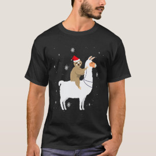 Christmas Santa Sloth Riding Llama Santa Hat Ugly T-Shirt