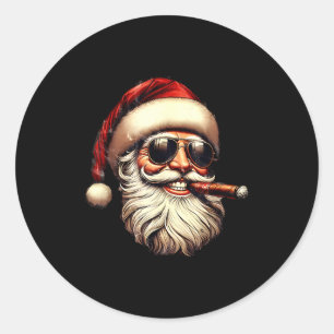 Christmas Santa Smoking Cigar With Sungl Cigar Smo Classic Round Sticker