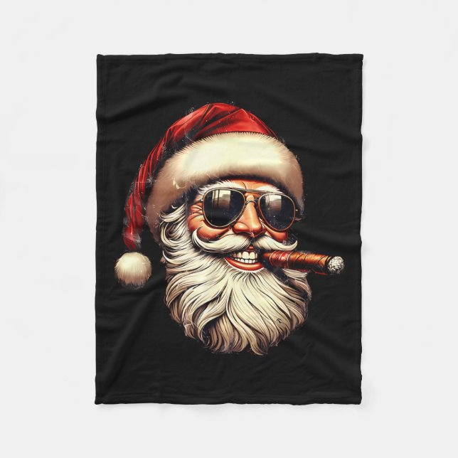 Christmas Santa Smoking Cigar With Sungl Cigar Smo Fleece Blanket (Front)