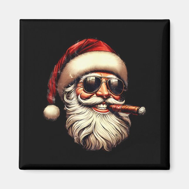Christmas Santa Smoking Cigar With Sungl Cigar Smo Magnet (Front)