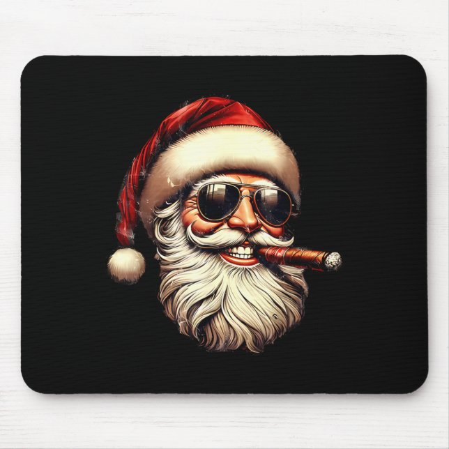Christmas Santa Smoking Cigar With Sungl Cigar Smo Mouse Pad (Front)