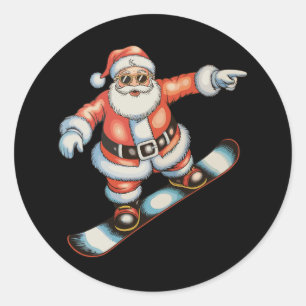 Christmas Santa Snowboard Snowboarding Xmas Family Classic Round Sticker