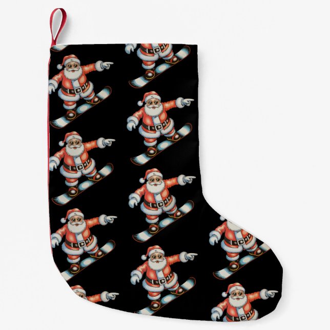 Christmas Santa Snowboard Snowboarding Xmas Family Small Christmas Stocking (Front)