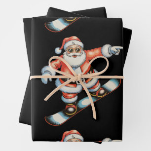 Christmas Santa Snowboard Snowboarding Xmas Family Wrapping Paper Sheet