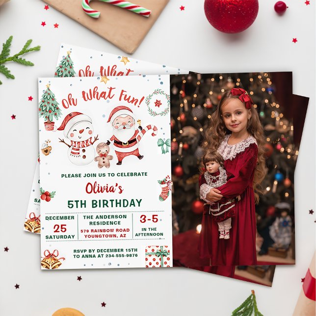 Christmas Santa Snowman Holiday 5th Birthday Invitation (Creator Uploaded)