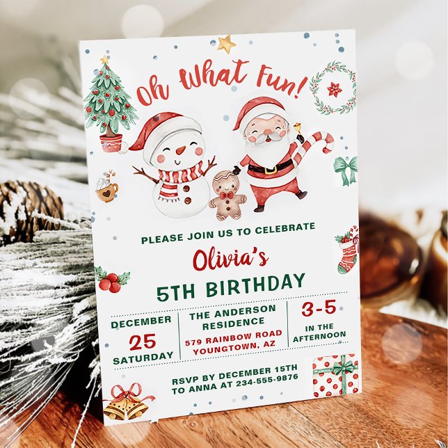 Christmas Santa Snowman Holiday 5th Birthday Invitation (Creator Uploaded)