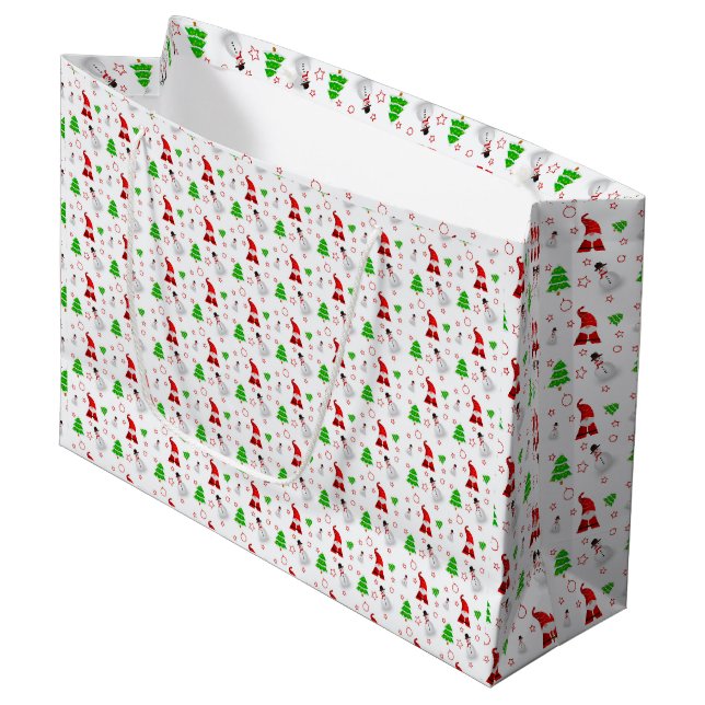 Christmas Santa Snowman Large Gift Bag (Front Angled)