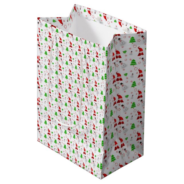 Christmas Santa Snowman Medium Gift Bag (Front Angled)