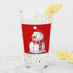 Christmas Santa Snowman Red Green Winter Beer Glass