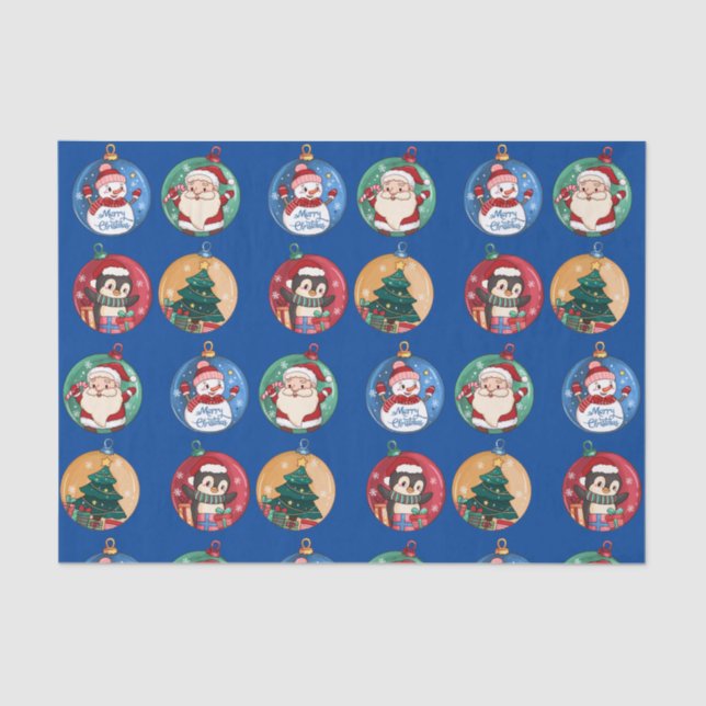 Christmas Santa, Snowman, Reindeer   Tissue Paper (Front)