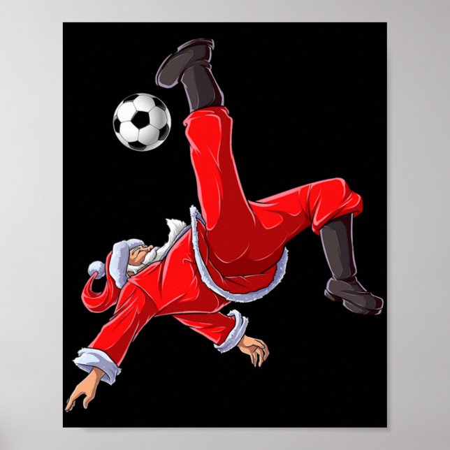 Christmas Santa Soccer Bicycle Kick Xmas Boys Men  Poster (Front)