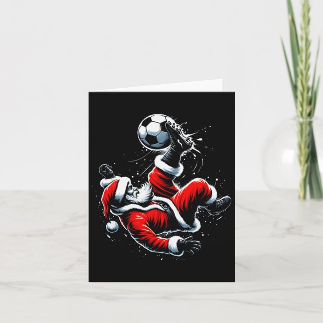 Christmas Santa Soccer Player Bicycle Kick Xmas Ba Card (Front)