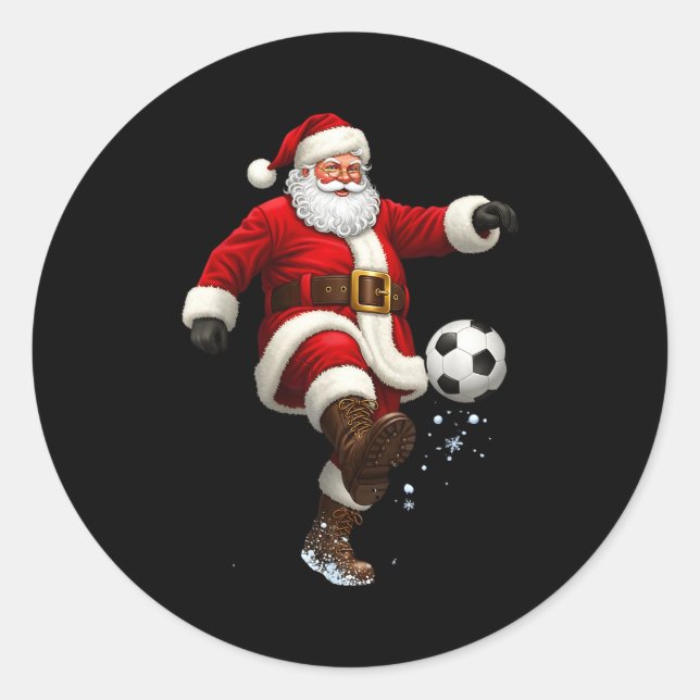 Christmas Santa Soccer Player Football Festive Mer Classic Round Sticker (Front)
