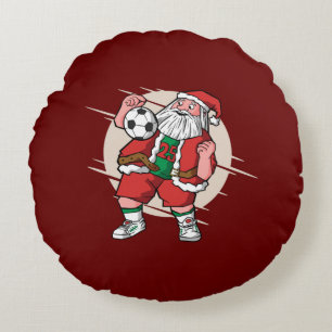 Christmas Santa Soccer Player Round Cushion